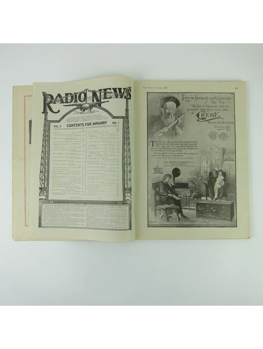 Radio News Magazine January 1924 The Radio Police Car Cover H. Gernsback Antique
